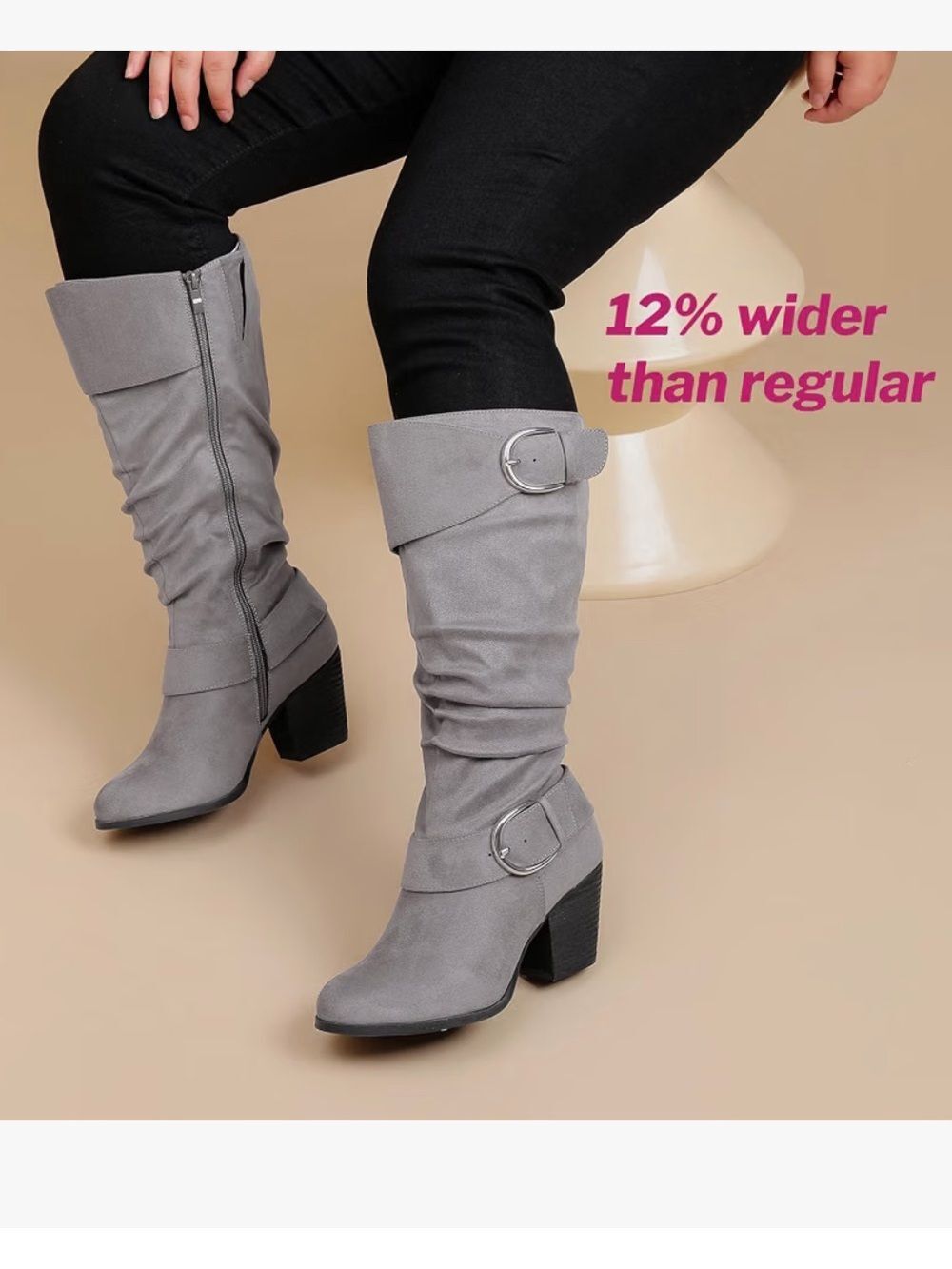 (Z) Luoika Women's suede knee-high boots w/extra-wide calf, round toe,S 10.5 XW,